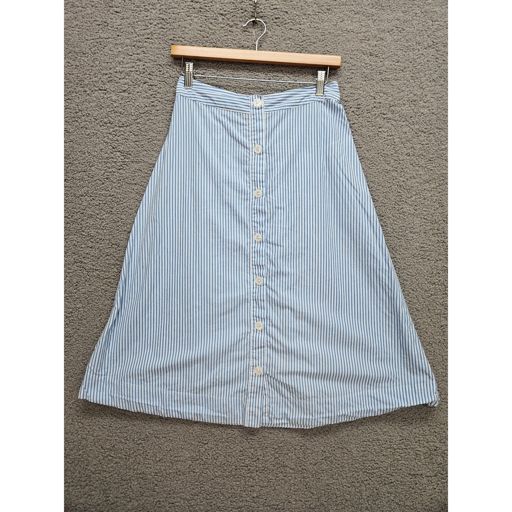 a.n.d. Midi Skirt Small Blue White Striped Button Front Coastal Nautical Preppy